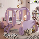 Bellemave® Twin size Wood Platform Car Bed with Stair,Princess Carriage Bed with Crown - Bellemave